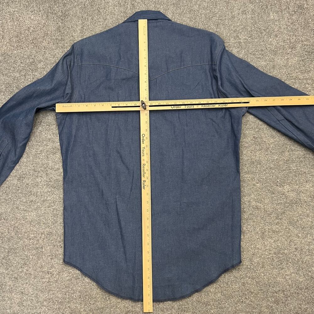 Wrangler Western Shirt Men's 16 X 33 Blue Denim 100% Cotton Pockets Pearl Snap - Picture 7 of 9